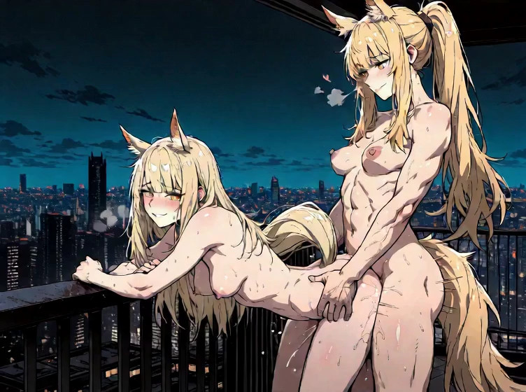 Futanari lesbian sex, futa woman is swinging her hips in gentle humping motions, breasts bounce and sway with their moti